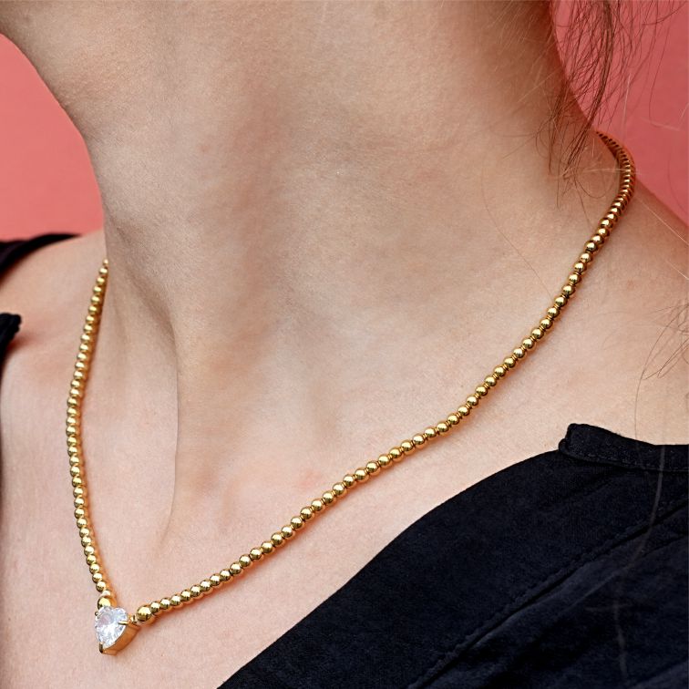 Collier avec pendentif cœur en zircone et chaîne à billes CROMER