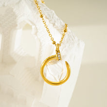 CSENGE Gold Necklace:  Zirconia Embedded Circular Nail Pendant on a Satellite Beaded Chain