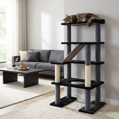 Arbre à chat Maine Coon 65" - Tour à chat à 5 niveaux