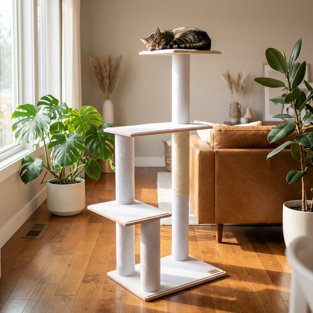 Arbre à chat Noba en contreplaqué moderne à 3 niveaux