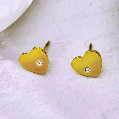 CUORE Gold : Puces d'oreilles solitaires en zircone en forme de cœur