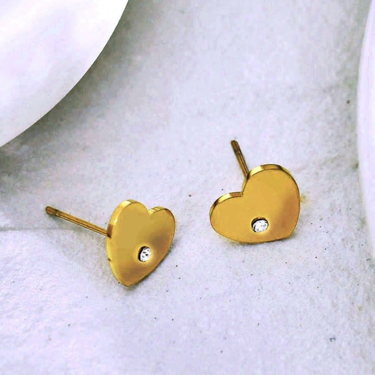 CUORE Gold : Puces d'oreilles solitaires en zircone en forme de cœur