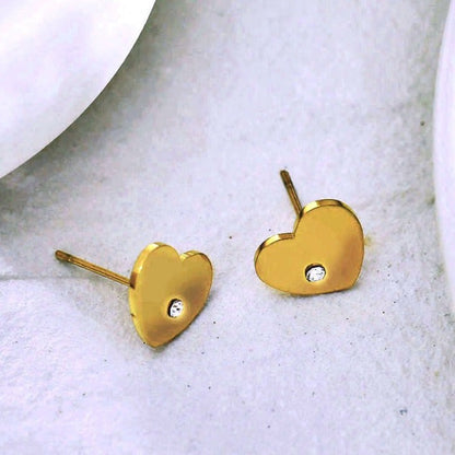 CUORE Gold : Puces d'oreilles solitaires en zircone en forme de cœur