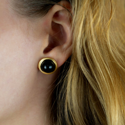 CYNTHIA : Boucles d'oreilles classiques en pierre naturelle noire élégante