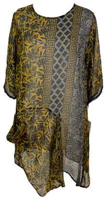 PRG6027 Tunique-robe en pure soie et voile coupe Avatar avec poche auto-agrippante