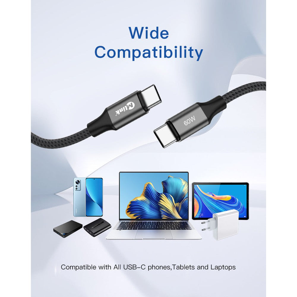 Câble USB-C PD60W 20V/3A en nylon tressé à charge rapide