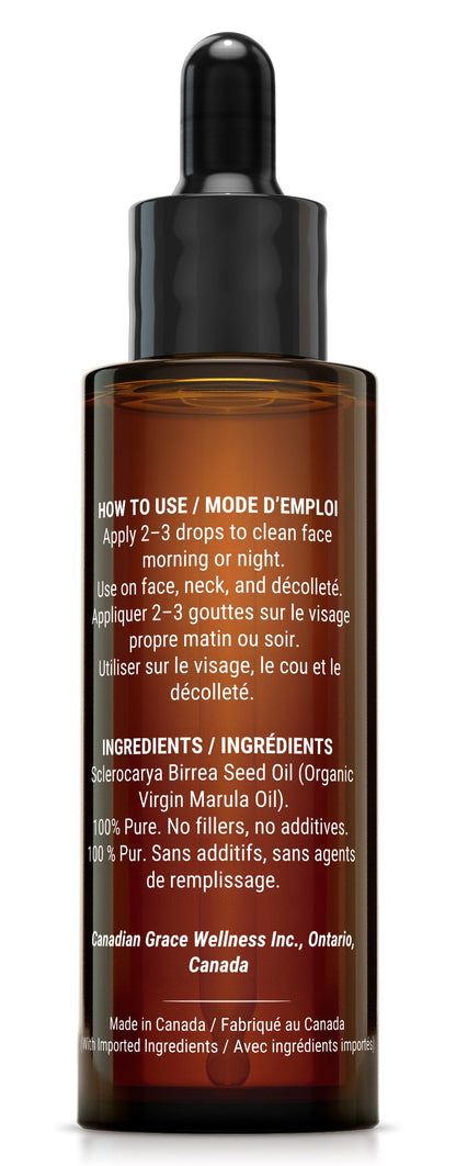 Canadian Grace Virgin Organic Marula Oil - Luxury Facial Oil For Dry, Mature & Stress-Prone Skin