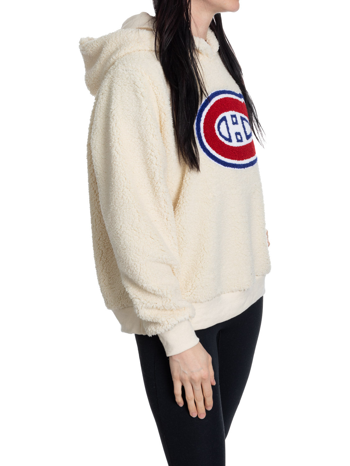 Chandail à capuchon Sherpa pour femme des Canadiens de Montréal avec logo chenille de qualité supérieure