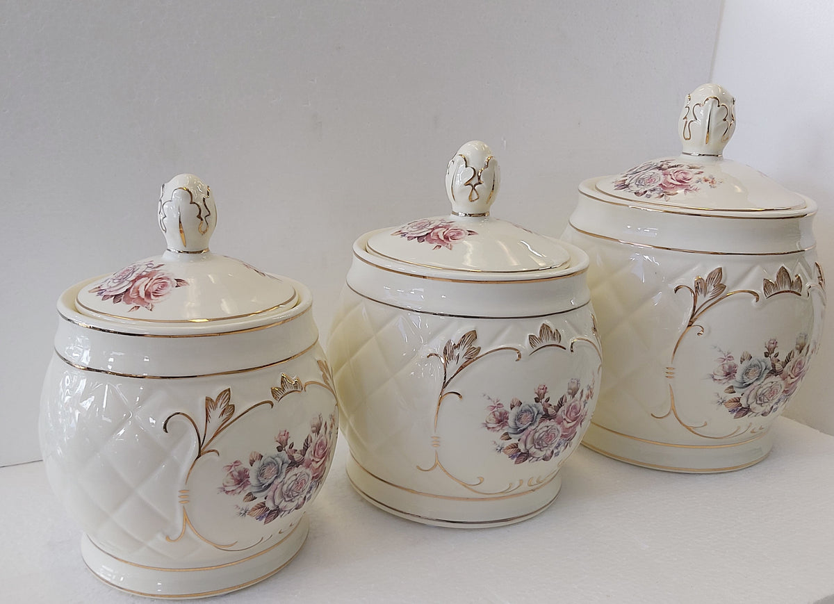 3 piece Ceramic Canister Set-Bouquet