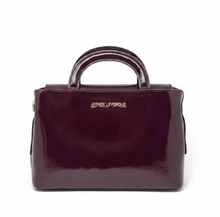 Sac à main en cuir, deux en un, Rouge bordeaux vernis, Clarence moyen