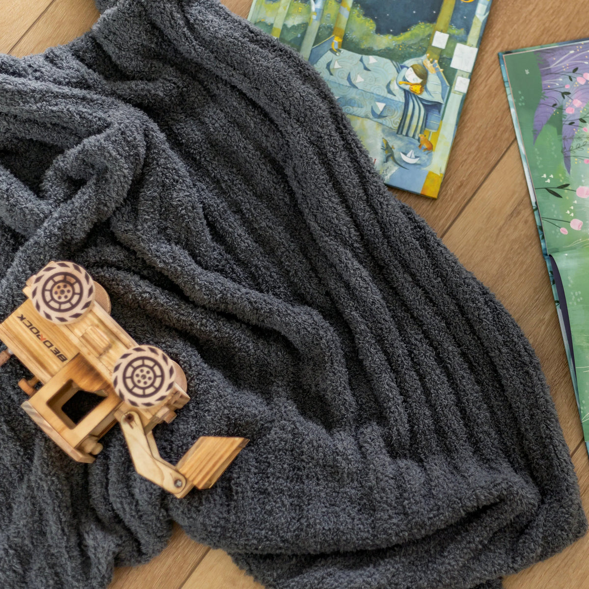 Ribbed Charcoal Toddler Blanket
