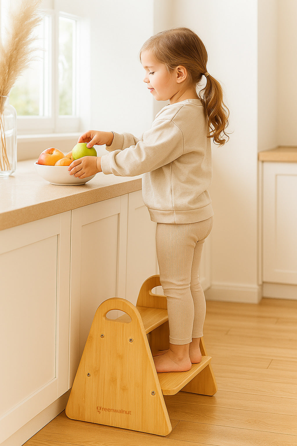 Montessori Wooden Step Stool for Toddlers | 2-Step Kitchen Stool for Kids | Solid Wood Bathroom Stool | Supports Kids Independence