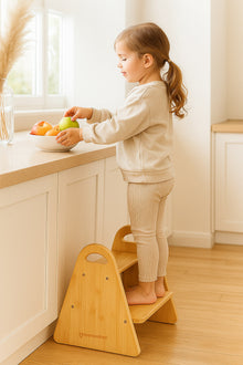 Montessori Wooden Step Stool for Toddlers | 2-Step Kitchen Stool for Kids | Solid Wood Bathroom Stool | Supports Kids Independence