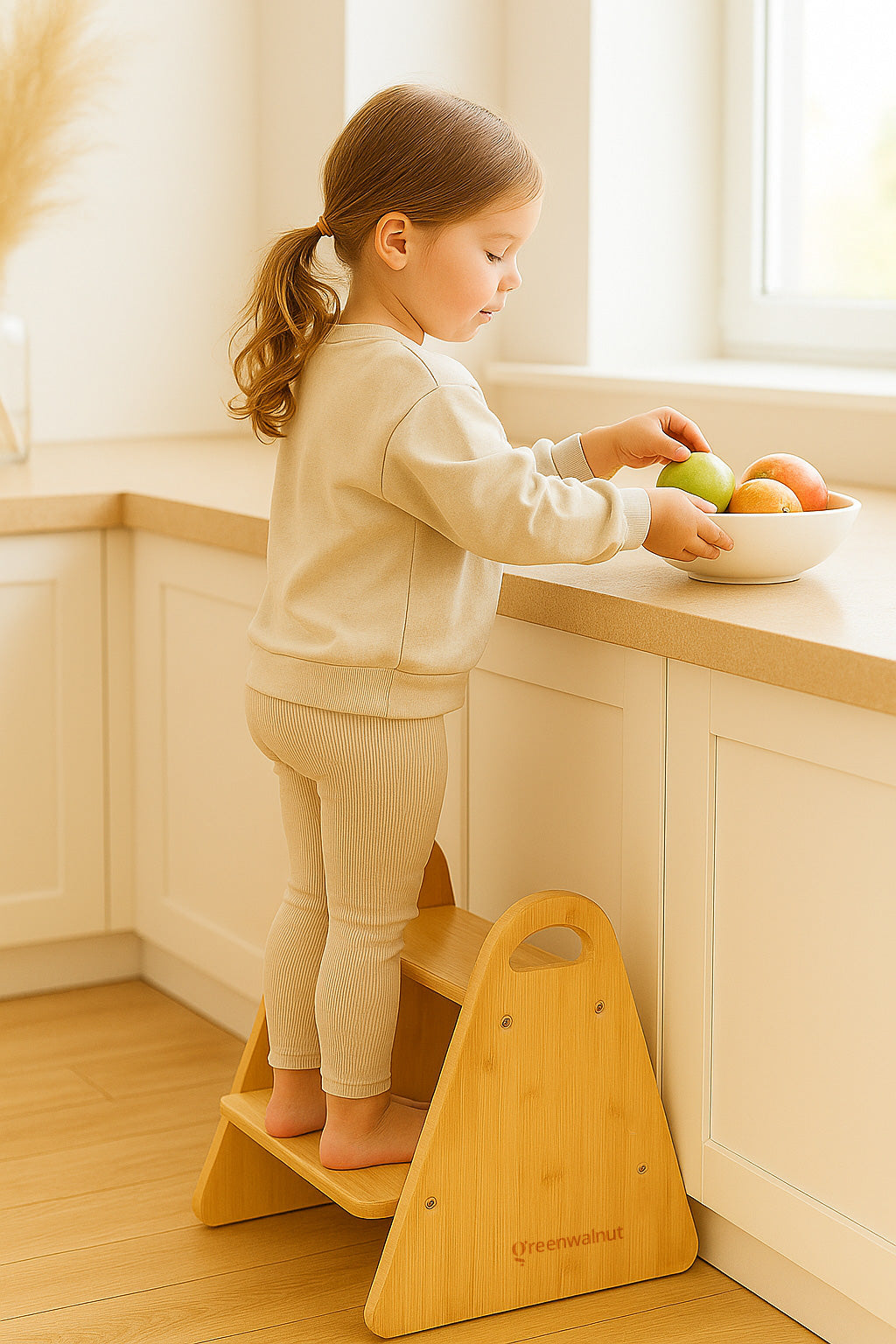 Montessori Wooden Step Stool for Toddlers | 2-Step Kitchen Stool for Kids | Solid Wood Bathroom Stool | Supports Kids Independence