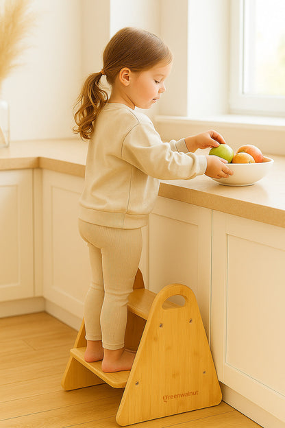 Montessori Wooden Step Stool for Toddlers | 2-Step Kitchen Stool for Kids | Solid Wood Bathroom Stool | Supports Kids Independence