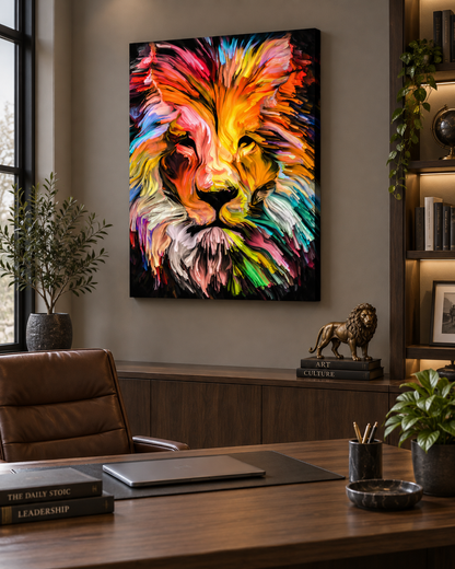 Colorful Lion Canvas Wall Art | Abstract Multicolor Lion Head Print | Gallery Wrap | 47"x35"
