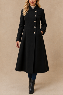 Harper Retro Flared Coat Side Buttons Elegant