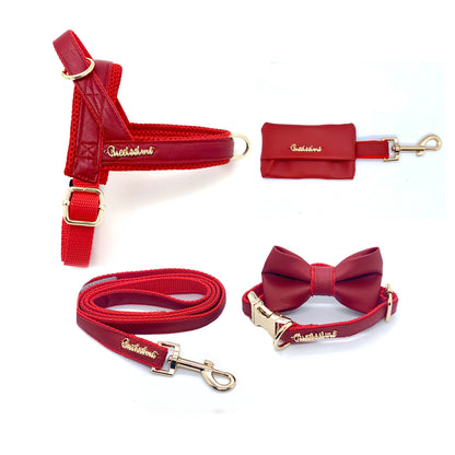Harnais pour chien en cuir rouge cerise à attache rapide