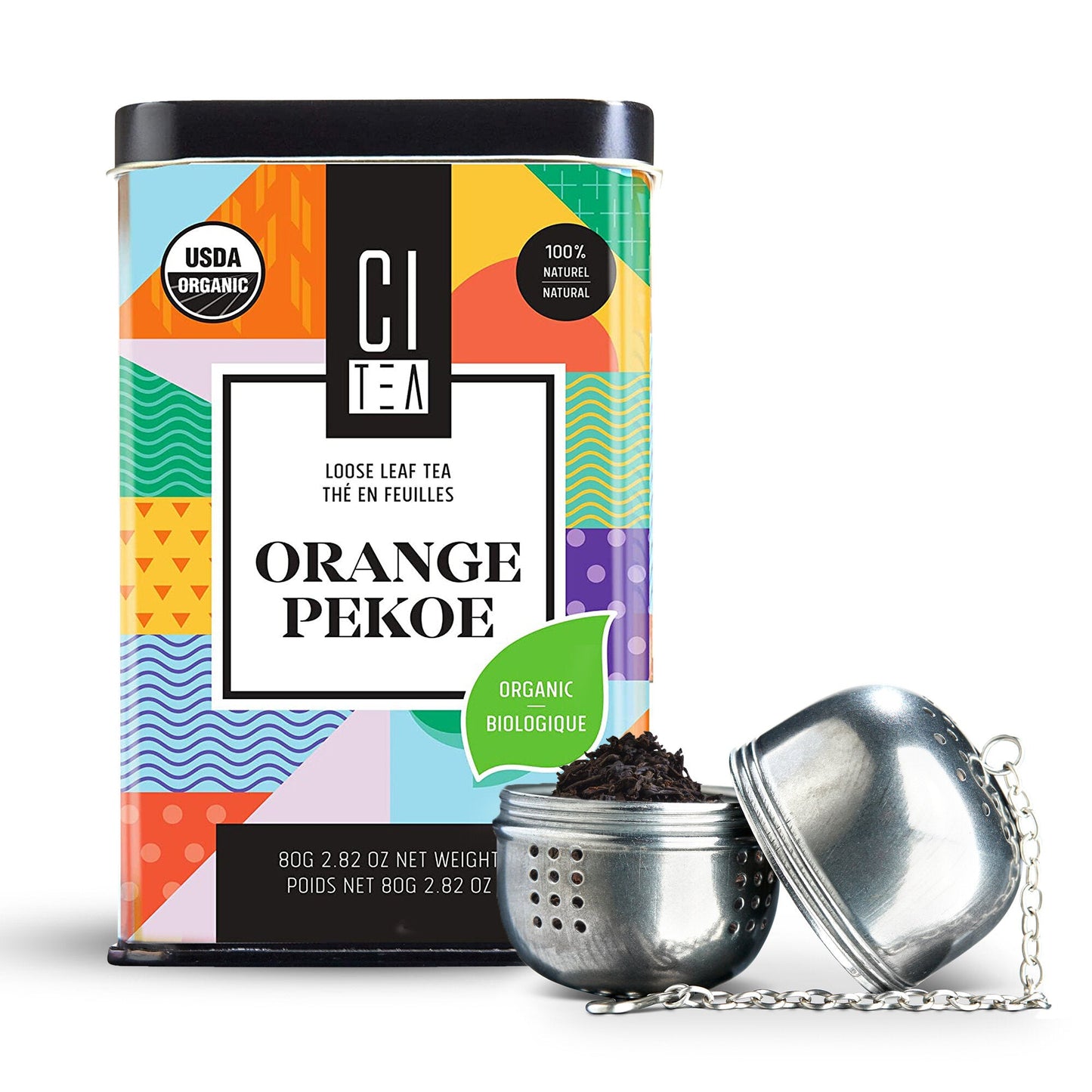 Thé noir en vrac Orange Pekoe biologique avec infuseur à thé – 80 g