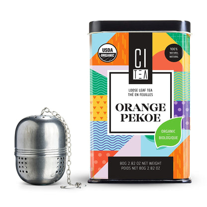 Thé noir en vrac Orange Pekoe biologique avec infuseur à thé – 80 g