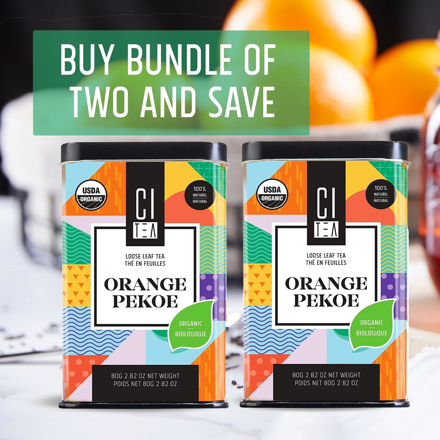 Lot de deux thés noirs Orange Pekoe biologiques en vrac