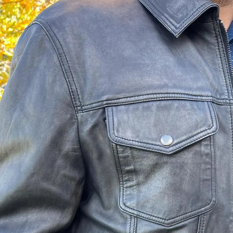 Veste classique en cuir d'agneau style Jean