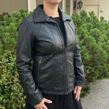 Blouson en cuir d'agneau classique pour femme avec col classique