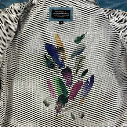 Blouson classique en cuir d'agneau pour femme avec col à bouton-pression