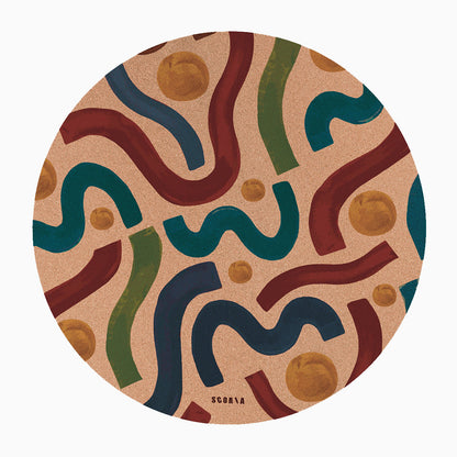 Tapis de yoga et pour bébé rond en liège à motif coups de pinceau | Multi-usage | 47 po de diamètre