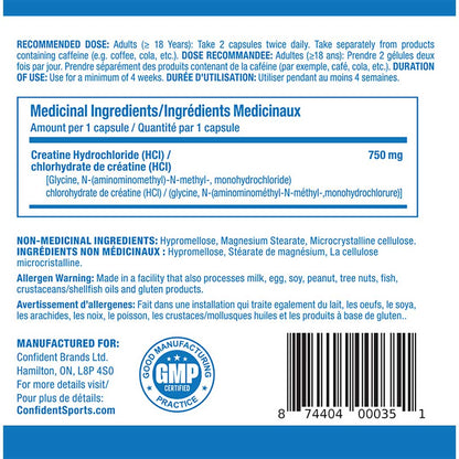 Confident Sports 100% PURE CREATINE HCL, 240 VCaps