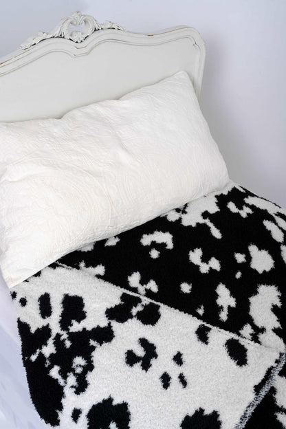 Jeté de lit double à imprimé vache noir et blanc