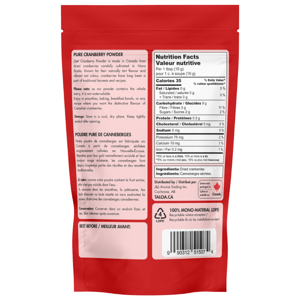 Poudre de canneberge 150 g - Fabriquée au Canada