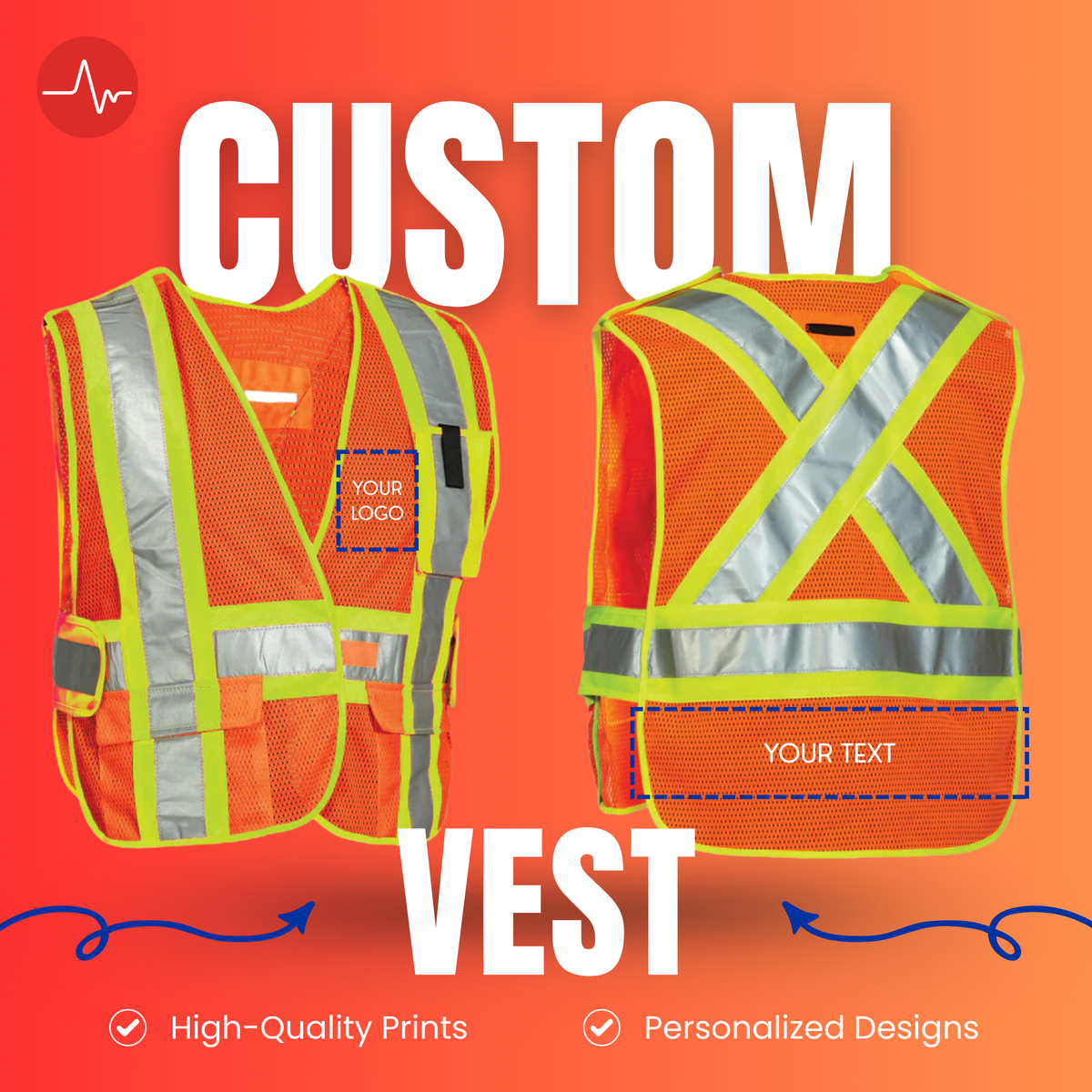 5-Point Tear-away Safety Vest One-Size – Custom Logo & Text Available