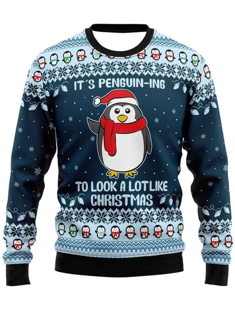 Adorable Pull Manches Longues Pingouin avec Pompon