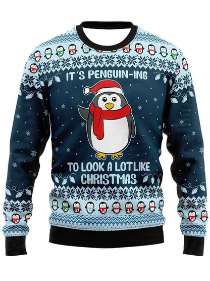 Adorable Pull Manches Longues Pingouin avec Pompon