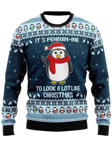 Adorable Pull Manches Longues Pingouin avec Pompon