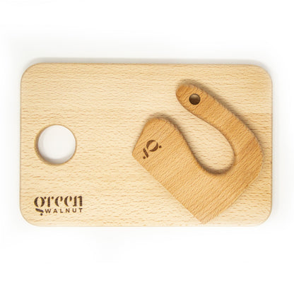 Couteau en bois et planche à découper pour enfants | Couteau sûr pour les enfants | Coupe-légumes en bois pour enfants (Couteau + Planche à découper)