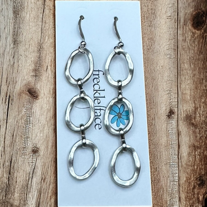 Wavy Hoop Drop Earrings – Matte Silver Asymmetrical Hoops, Hypoallergenic