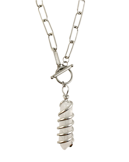 Collier double tour trombone en quartz clair, argenté
