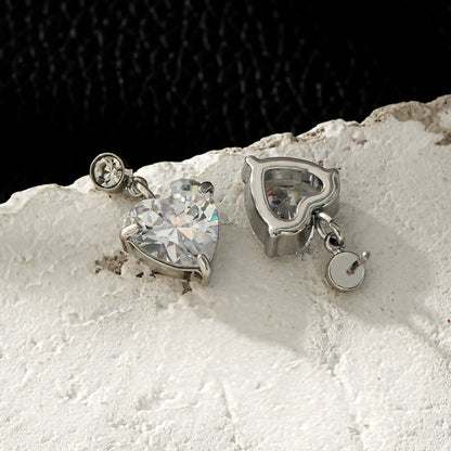 DAROCCA Silver (White Gold): Large Heart Shaped & Mini Solitaire Round Shaped Zirconia Combo Studs