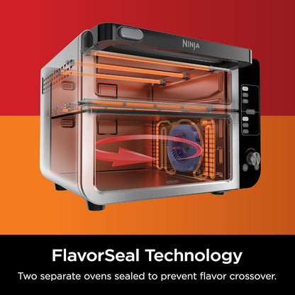 NINJA DCT401 12-in-1 Double Oven with FlexDoor, FlavorSeal & Smart Finish - Factory serviced with Home Essentials warranty