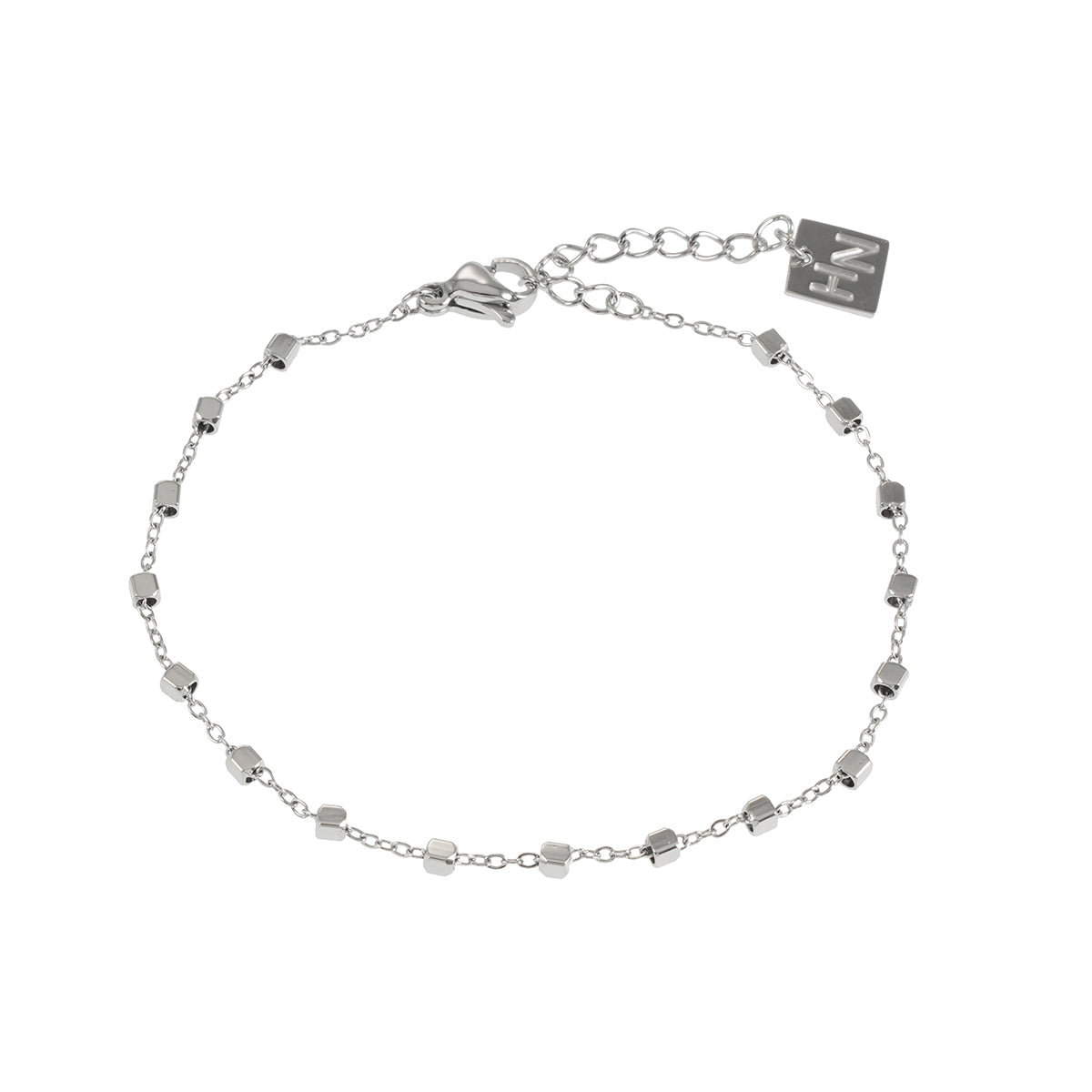 DEMELZA Or Blanc (Ton Argenté) : Bracelet Essentiel Quotidien avec Perles Carrées Délicates