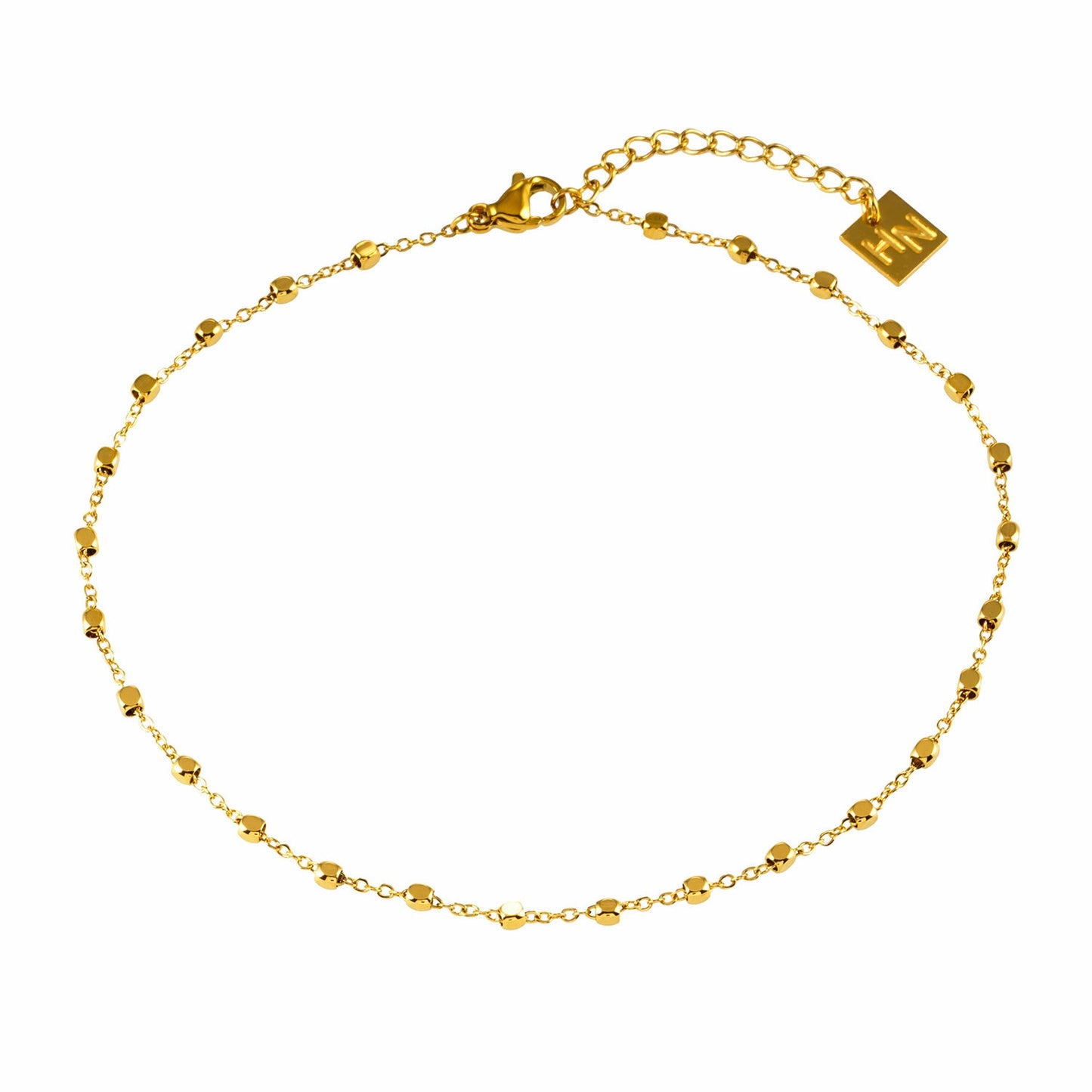 DEMELZA LG : Cheville contemporaine dorée avec perles carrées délicates