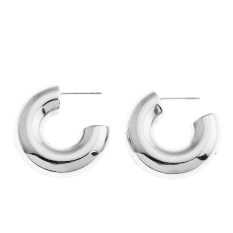 DEMONTE : Boucles d'oreilles créoles tubulaires épaisses et lisses en or blanc rhodié