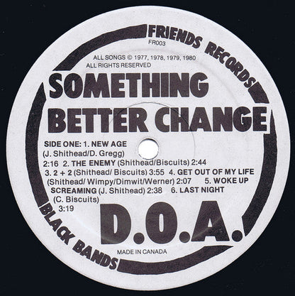 DOA – Something Better Change - 1980, 1er pressage, RARE