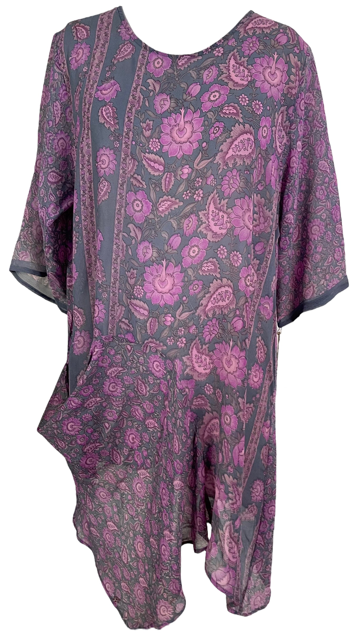 Robe Tunique PRG6037 en Pure Soie Transparente avec Poches Appliquées Avatar