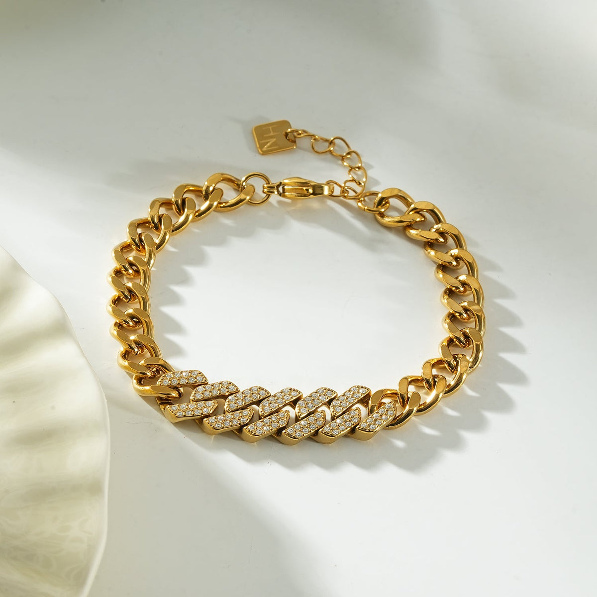 DOBBIO Gold: Pavé Cuban Link Bracelet – Luxe Statement Chain