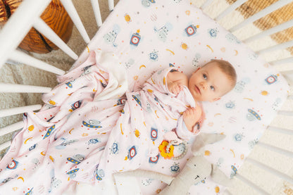 Muslin Fitted Crib Sheet - Astro Explorers