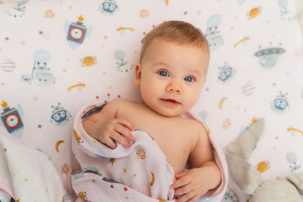 Muslin Fitted Crib Sheet - Astro Explorers