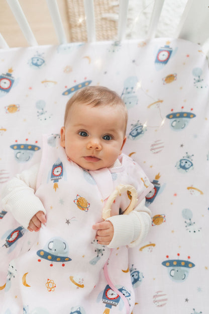 Muslin Fitted Crib Sheet - Astro Explorers